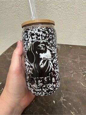 Bruh Weenie Dachshund Weiner Dog 12 oz Wine Glass Can Cup with Lid Handmade